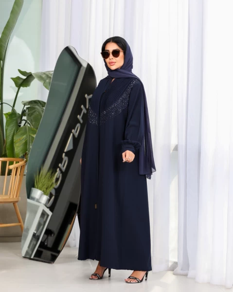 Abaya Crepe with hand shake IB127 blue