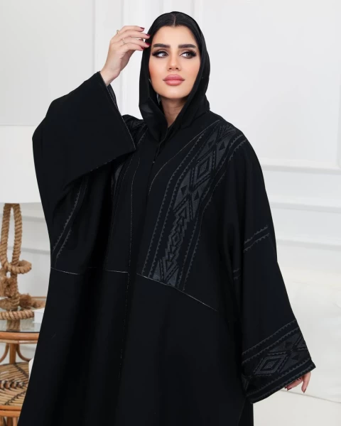 Black Embroidered Crepe Abaya IB184